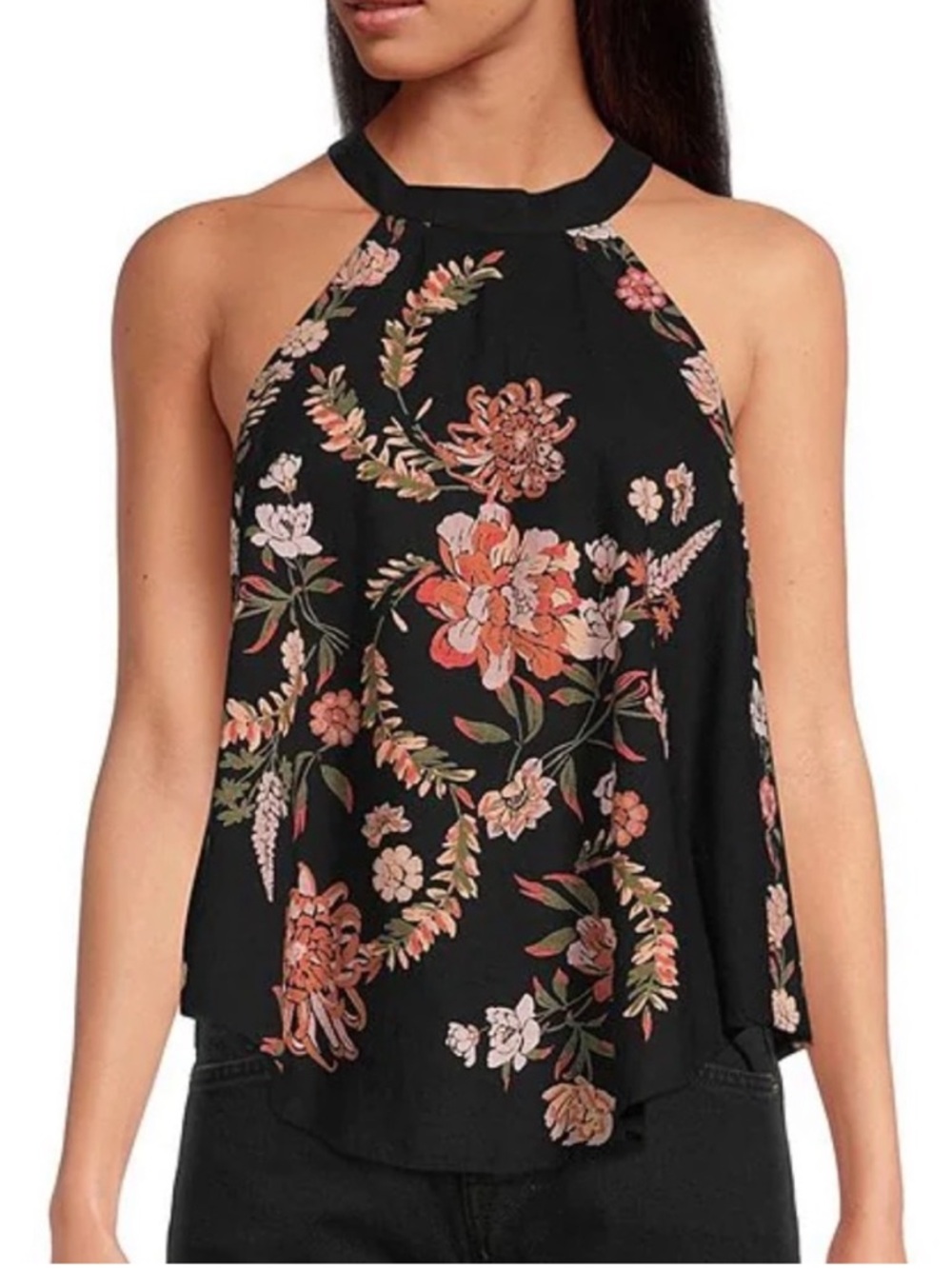 Free People Emily Black Floral Halter Women's Top size medium - Picture 2 of 9